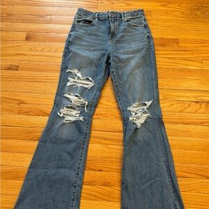 American Eagle Outfitters Blue Distressed Flare Jeans